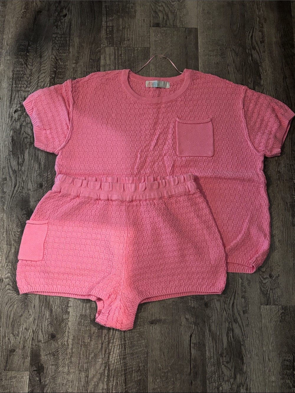 Free People Beach Two Piece Sweater Tee and Shorts Set - Pink - Size Large